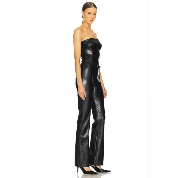 NEW Amanda Uprichard Black Uptown Amoret Faux Leather Jumpsuit | Sz XS - Picture 3 of 14